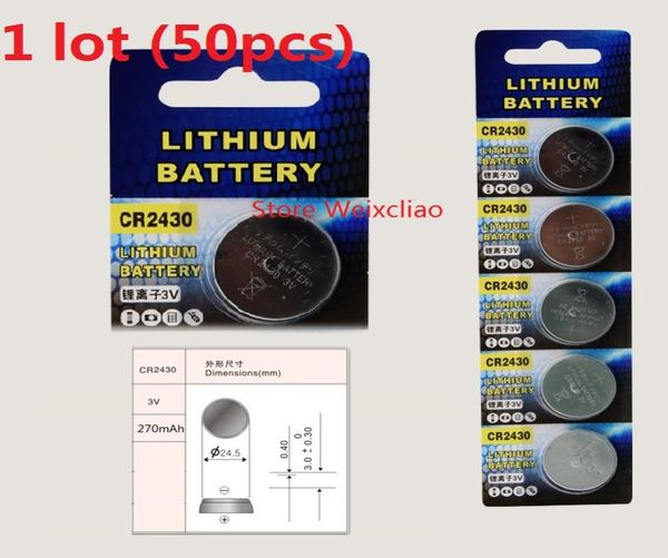 50pcs 1 lot CR2430 3V Lithium li ion bouton Cellule Batterie CR 2430 3 Volt Liion Coin Batteries 1787942