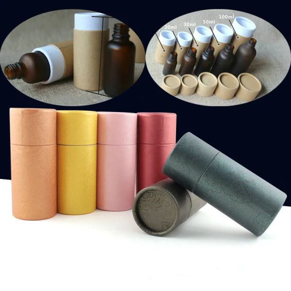 50 pcs 10-100 ml Bouteille D'huile Kraft Papier Parfum Boîte D'emballage Tube Paquet Cas Flacon Compte-gouttes Rond Carton Boîte Cadeau pour Festival