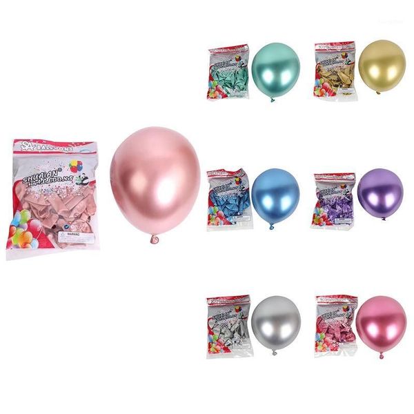 Ballons en Latex métallique de 10 pouces, 50 pièces, ballons en métal chromé épais et brillant avec perles, pour décoration de fête