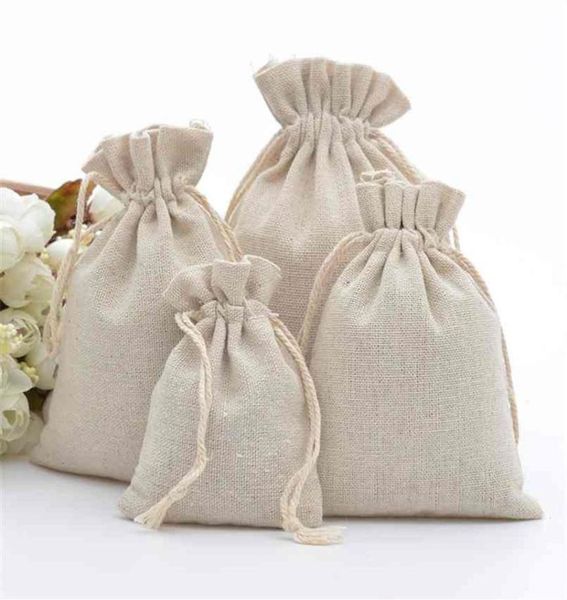 50 piezas 100 bolsas de algodón con cordón bolsas de regalo de muselina de algodón rústico favores de boda de Navidad saco bolsa de embalaje de joyería aceptar personalizar 21501880