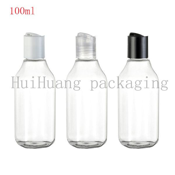 50pcs 100ml Récipients en plastique vides de shampooing avec le chapeau supérieur de disque, couvercle clair de presse de bouteille d'animal familier, emballage cosmétique, bouteilles de shampooing