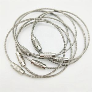 LLavero de alambre de acero inoxidable Edc de 50 Uds., 100mm, llavero circular, Cable de cuerda, bucle, etiqueta para exteriores, dispositivo de bloqueo de tornillo, triangulación de envíos