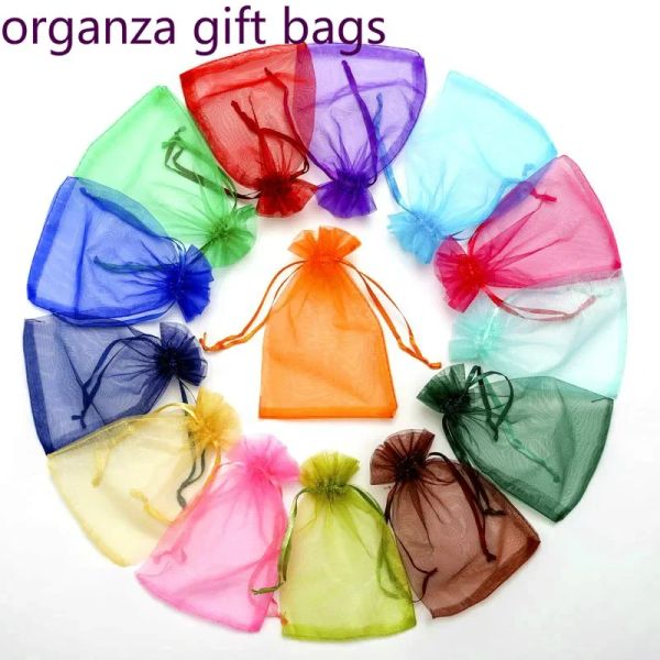 50pcs (10 Sizes) Sacs-cadeaux Organza Christmas Halloween Boad Boîte de mariage Boîte à chocolate Sacs Sweets présents dessinables Sacs Sweets