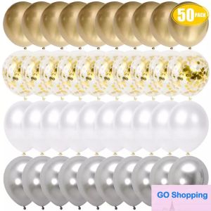 50pcs de 12 pulgadas Gold Metallic White Pearl Balloons Baby Shower Fiesta de cumpleaños Baby Beding Blue Blue Confetix Látex Decoración de globos para niños Al por mayor