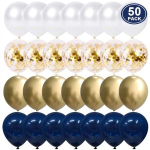 50 stks 12 inch Metallic Gold White Pearl Ballonnen Baby Shower Bruiloft Verjaardagsfeestje Navy Blue Gold Confetti Latex Ballon Decor Kid