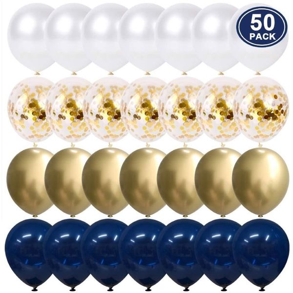 50pcs 12 pouces métallisé or blanc perle ballons bébé douche mariage fête d'anniversaire bleu marine or confettis latex ballon décor Ki219O