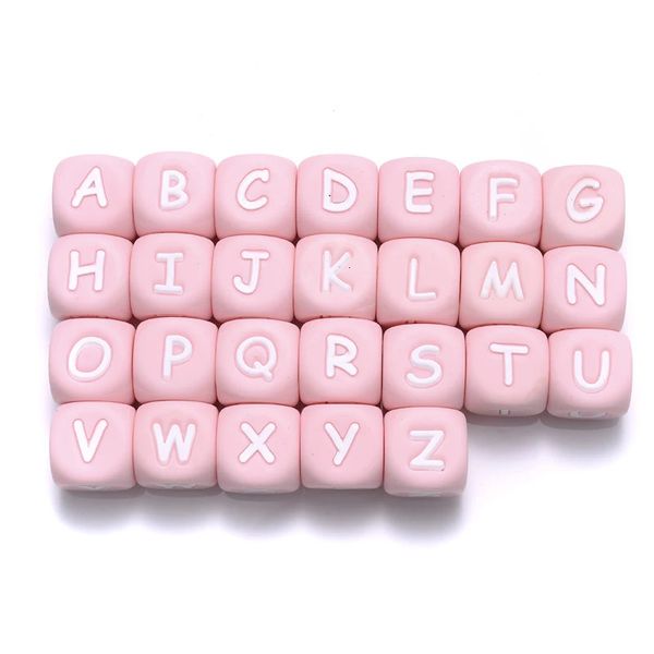 50 pièces 12mm rose anglais pari lettre perles de qualité alimentaire Silicone lettres perles pour bébé dentition mâcher jouet douche cadeaux 231225