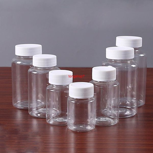 50PCS 15ml / 20ml / 30ml / 100ml Plastique PET Clair Vide Joint Bouteilles Solide Poudre Médecine Pilule Flacon Conteneur Réactif Emballage Bottleshipping