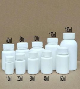 50 stcs 15 ml20 ml30 ml60 ml100 ml plastic PE witte lege afdichtingsflessen vaste poeder medicijn pil flesje flacons reagens pakkingcontainers3562021