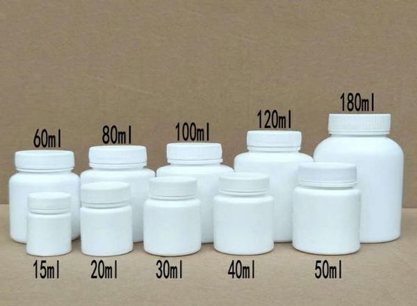 50pcs 15ml20ml30ml60ml100ml Plastique PE Blanc des bouteilles de joints vides Solid Powder Médembre