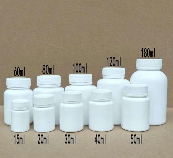 50pcs 15ml20ml30ml60ml100ml Plastique PE Blanc des bouteilles de joints vides Solide Pidre Pill Pill Filals Réactifs Refaits d'emballage3950148