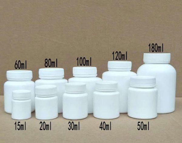 50pcs 15ml20ml30ml60ml100ml Plastique PE Blanc des bouteilles de joints vides Solid Powder Medicine Pill Viaux Réacent d'emballage CONTERNEURS4487718