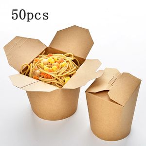 50 Uds. Cubo de papel Kraft de 16 onzas contenedores desechables para preparación de comidas caja de paquete de comida para llevar fiesta de cumpleaños de boda 240108