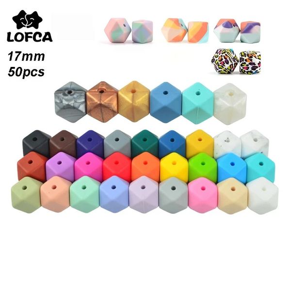 50 Uds. Cuentas hexagonales de silicona de 17mm, mordedor para bebé, juguete para la dentición del bebé, sin BPA, masticable, alimentos blandos, cuentas de alta calidad 231225