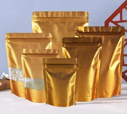 50 stcs 18*26cm goud reliëf grote aluminium foliefas opstaan ​​hersluitbare gouden mylar plastic zak voedsel bonen graan opbergzakken