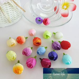 Roses de thé artificielles en soie, 18 couleurs, 2CM, têtes de fleurs pour décoration de mariage, petit bourgeon de thé, épingle à cheveux, couronne, accessoires de bricolage, 50 pièces