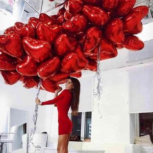 50pcs 18 pouces Rose Or Rouge Rose Amour Feuille Coeur Hélium Ballons De Mariage Fête D'anniversaire Ballons Saint Valentin Globos Fournitures 210719