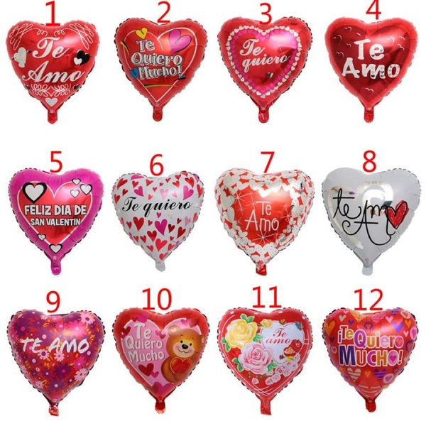 50 piezas 18 pulgadas novia y novio españoles te amo globos de aluminio mylar amor corazón boda día de San Valentín globo de helio globos286z
