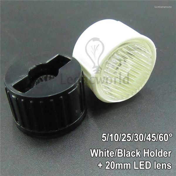 50pcs 1W 3W 5W 20mm lentille de LED optique à rayures avec Angle de support blanc/noir 5 10 25 30 45 60 degrés pour ampoules bricolage