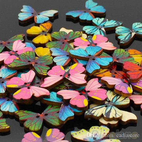 50 Uds 2 agujeros forma de mariposa mixta costura de madera Scrapbooking DIY botones G00123 BARD