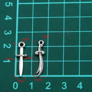 50pcs 2 style nouveau petit couteau sword charmes armes bijoux bijoux métal alliage bricolage collier bracelet boucles d'oreilles marquage manuel