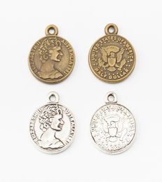 50pcs 2016mm Couleur argentée vintage Bronze Half Dollar Coin Charms Pendants en métal pour collier Boucle d'oreille Bijoux de bricolage Making7578284