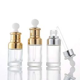 50 stks 20 ml 30 ml glas Serum Gouden fles 50 ml Transparante heldere cosmetische etherische olieverpakking Druppelaar Zilverflessen met plastic plug hoge containers