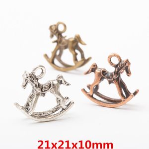 50pcs 21*21mm Vintage bronze antique couleur argent cheval à bascule pendentif à breloques pour bracelet boucle d'oreille collier bricolage fabrication de bijoux