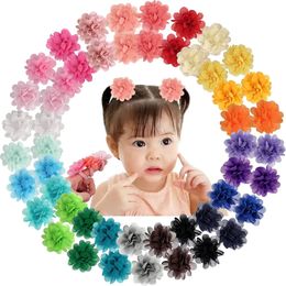 50 pièces 25 paires d'élastiques à cheveux pour bébés filles 2 pouces en mousseline de soie, nœuds à fleurs, bandes en caoutchouc, élastiques doux, porte-queue de cheval, cheveux 240102