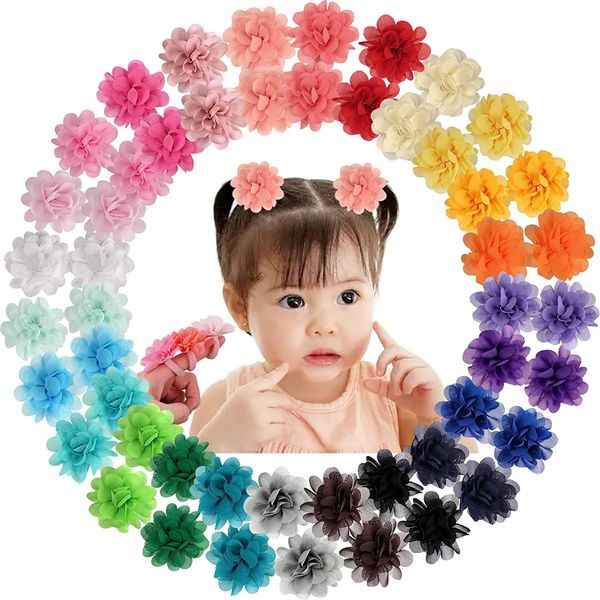 50pcs 25 paires de cravates de cheveux de bébé filles 2 pouces en mousseline de soie fleur arcs de cheveux bandes de caoutchouc attaches de cheveux élastiques doux porte-queue de cheval cheveux 231228