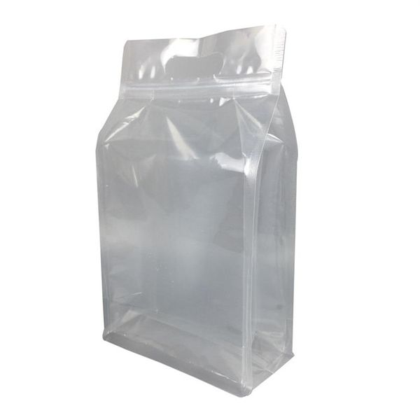 50pcs 27 16 8cm de haut clair PET huit côtés debout paquet sac avec poignée en plastique transparent poly alimentaire pack sac pochette riz stor246p