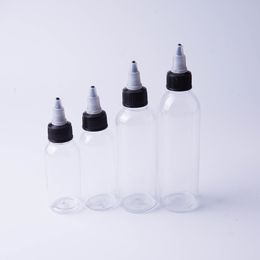 50pcs 30ml 60ml 100ml 120ml en plastique vide bouteille d'encre de tatouage Twist Top bouchon noir Transparent bouteille transparente accessoires de tatouage DH2001