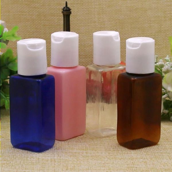 50pcs 30ml carré rose brun bleu vide disque top cosmétiques bouteilles de lotion PET, 30cc shampooing bouteille en plastique avec bouchon Irnjx