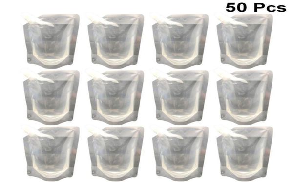 Flacons transparents pour boissons de 350ML, 50 pièces, pochette pour liqueur sur pied, sac à boissons en plastique Portable, 5696387