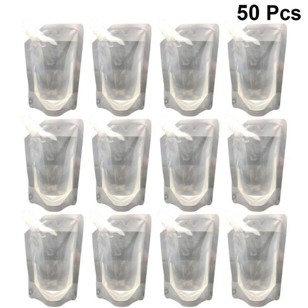 Flacons transparents pour boissons de 350ML, 50 pièces, pochette pour liqueur debout, Portable, en plastique, sac pour boissons, 2675