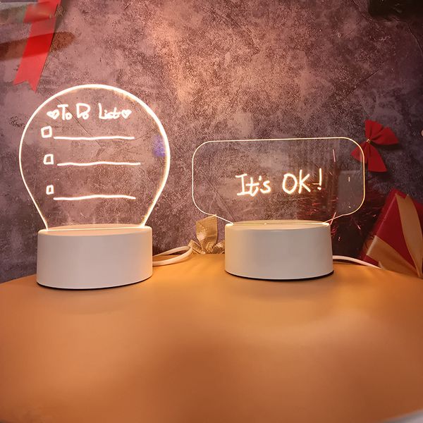 50 pièces 3D acrylique conseil veilleuse Led Base USB bureau Message bloc-notes lampe lumineuse avec stylo enfants cadeau décoration de Table