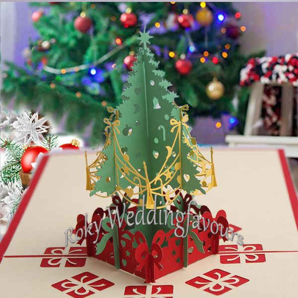 50 Stück 3D-Pop-Up-Weihnachtsbaum-Grußkarte, Geburtstagskarte, Hochzeit, Weihnachten, Neujahr, Jahrestag, Event, Party, Einladungskarte