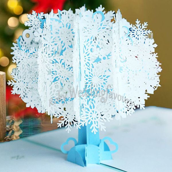 50 Uds 3D Pop Up Navidad copo de nieve tarjeta de felicitación tarjeta de cumpleaños boda Navidad Año nuevo aniversario evento tarjeta de invitación para fiesta