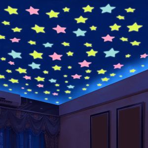 50 stcs 3D -sterren gloeien in donkere lichtgevende fluorescerende plastic wandsticker Home Decor Sticker Wallpaper Decoratief speciale festivel 240418