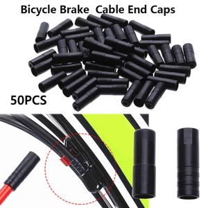 50 Uds. De tapas de Cable de cambio/freno de bicicleta de plástico negro de 4/5mm, puntas de extremo exterior de freno, piezas de repuesto para ciclismo, accesorio para bicicleta MTB