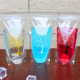 50 STKS 450ML-500ML (4,7 "X7.9") Hoge Clear Tree Beverage Ziplock Bag Self-Seal Party Wedding Bar Juice Milk Tea Wine Drinktassen