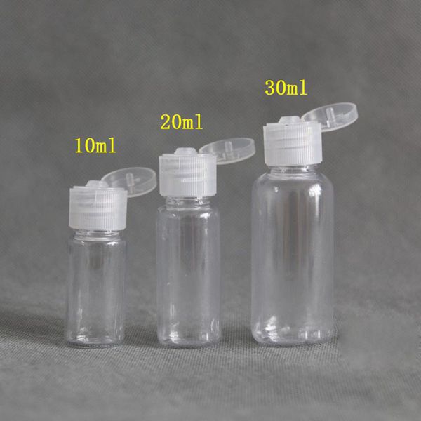 50PCS 5/10/20/30 ML en plastique PET Transparent Bouteille vide Lotion de voyage Bouteilles liquides Distributeur échantillon blanc / Clear Flip Cap T200819