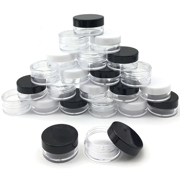 50pcs pot de 5 grammes pot de maquillage échantillon cosmétique contenant vide couvercle rond en plastique petite bouteille de 5 ml avec capuchon transparent noir blanc334p