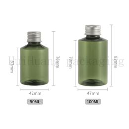 50 stks 50 ml 100ml donkergroene lege plastic aluminium cap fles met binnenste plug lotion flessen cosmetische container
