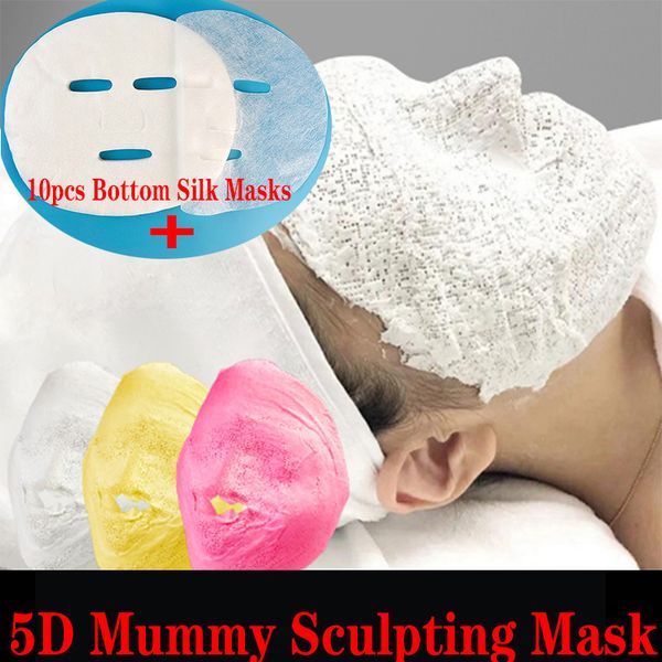 50 Uds. Máscara para esculpir momias 5D con 10 Uds. Máscaras de seda inferiores para yeso en forma de V para SPA blanquear la piel Estiramiento facial iluminar apretar firme