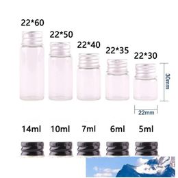 50pcs 5ml 6ml 7ml 10ml 14ml bouteille en verre transparent avec bouchon en aluminium 1 3oz petits flacons en verre pour huile essentielle Use170Q