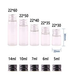 50pcs 5ml 6ml 7ml 10ml 14ml bouteille en verre transparent avec bouchon en aluminium 13oz petits flacons en verre pour huile essentielle Use2006723