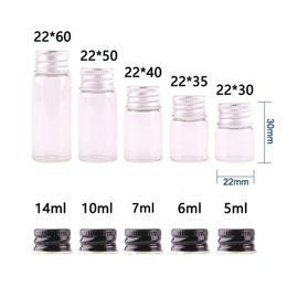 50pcs 5 ml 6 ml 7 ml 10 ml 14 ml bouteille en verre transparent avec bouchon en aluminium 1 3 oz petits flacons en verre pour huile essentielle Use192x