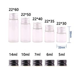 50pcs 5 ml 6 ml 7 ml 10 ml 14 ml bouteille en verre transparent avec bouchon en aluminium 1 3 oz petits flacons en verre pour huile essentielle Use286F