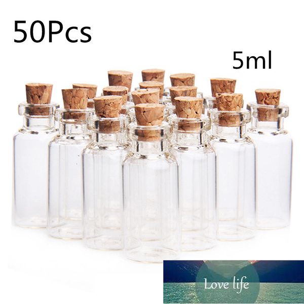 50 Uds. Botella pequeña de Vacío claro de 5ml, Mini botellas transparentes con corcho, frascos de mensajes de vidrio de deseos, contenedor